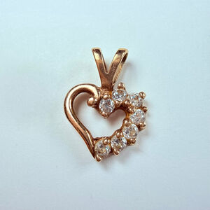 10K Yellow Gold Cubic Zirconia CZ Half Eternity Heart Charm Vintage Pendant